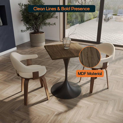 LeisureMod Verve Collection 24"Square Dining Table, Black/White/Brushed Gold Base with Black MDF Top - Elax Furniture