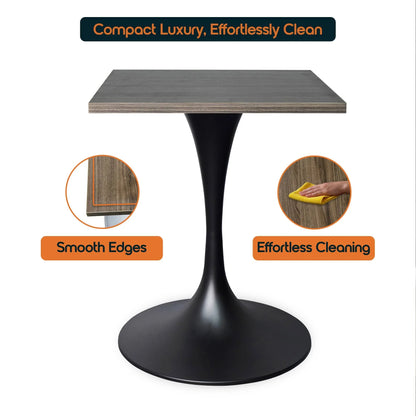 LeisureMod Verve Collection 24"Square Dining Table, Black/White/Brushed Gold Base with Black MDF Top - Elax Furniture