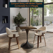 LeisureMod Verve Collection 24"Square Dining Table, Black/White/Brushed Gold Base with Black MDF Top - Elax Furniture