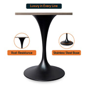 LeisureMod Verve Collection 24"Square Dining Table, Black/White/Brushed Gold Base with Black MDF Top - Elax Furniture