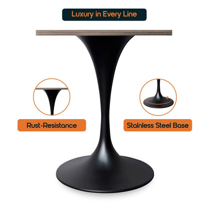 LeisureMod Verve Collection 24"Square Dining Table, Black/White/Brushed Gold Base with Black MDF Top - Elax Furniture