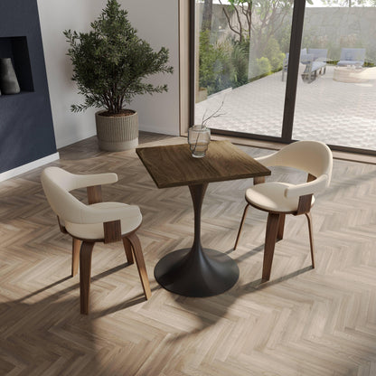 LeisureMod Verve Collection 24"Square Dining Table, Black/White/Brushed Gold Base with Black MDF Top - Elax Furniture