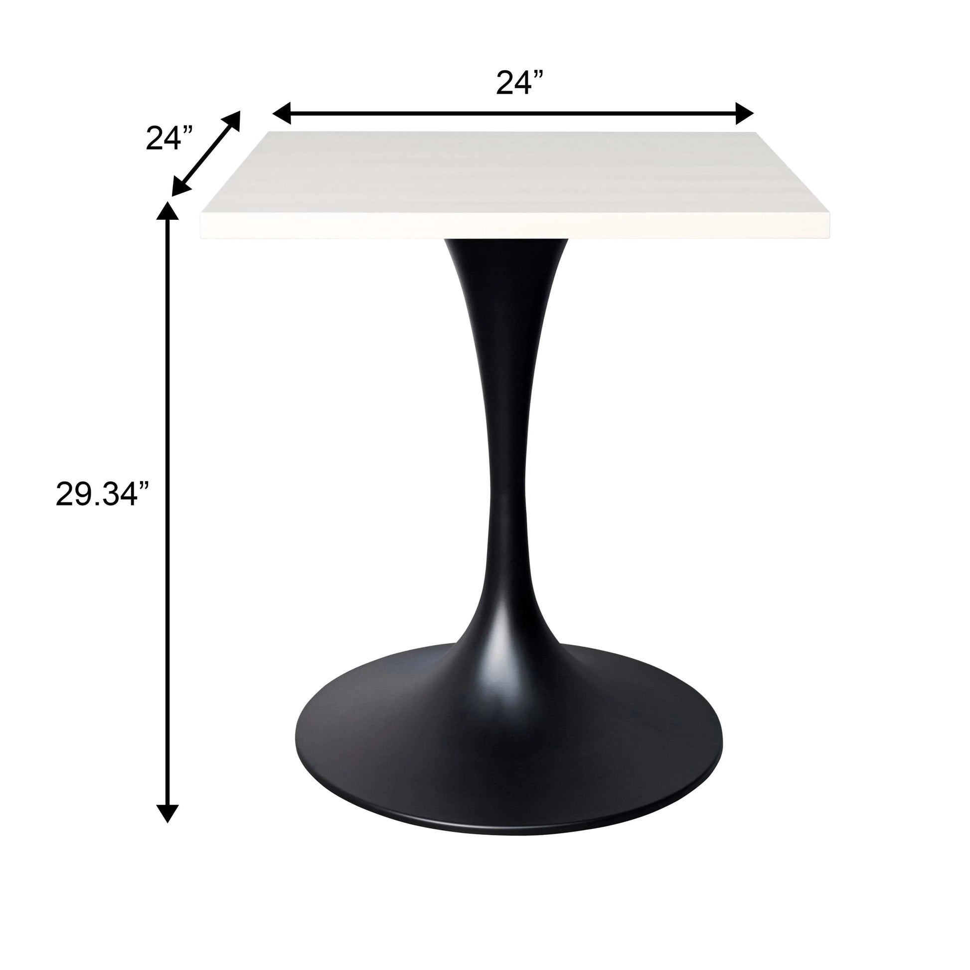 LeisureMod Verve Collection 24"Square Dining Table, Black/White/Brushed Gold Base with Black MDF Top - Elax Furniture