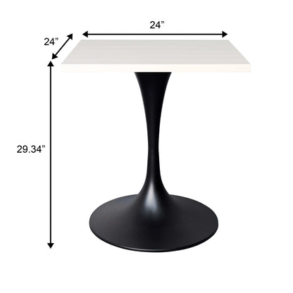 LeisureMod Verve Collection 24"Square Dining Table, Black/White/Brushed Gold Base with Black MDF Top - Elax Furniture