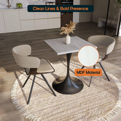 LeisureMod Verve Collection 24"Square Dining Table, Black/White/Brushed Gold Base with Black MDF Top - Elax Furniture