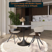 LeisureMod Verve Collection 24"Square Dining Table, Black/White/Brushed Gold Base with Black MDF Top - Elax Furniture