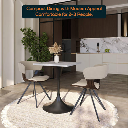 LeisureMod Verve Collection 24"Square Dining Table, Black/White/Brushed Gold Base with Black MDF Top - Elax Furniture