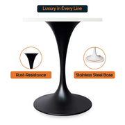 LeisureMod Verve Collection 24"Square Dining Table, Black/White/Brushed Gold Base with Black MDF Top - Elax Furniture