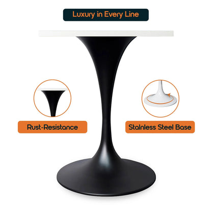 LeisureMod Verve Collection 24"Square Dining Table, Black/White/Brushed Gold Base with Black MDF Top - Elax Furniture