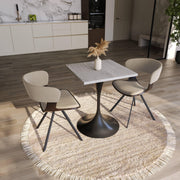 LeisureMod Verve Collection 24"Square Dining Table, Black/White/Brushed Gold Base with Black MDF Top - Elax Furniture