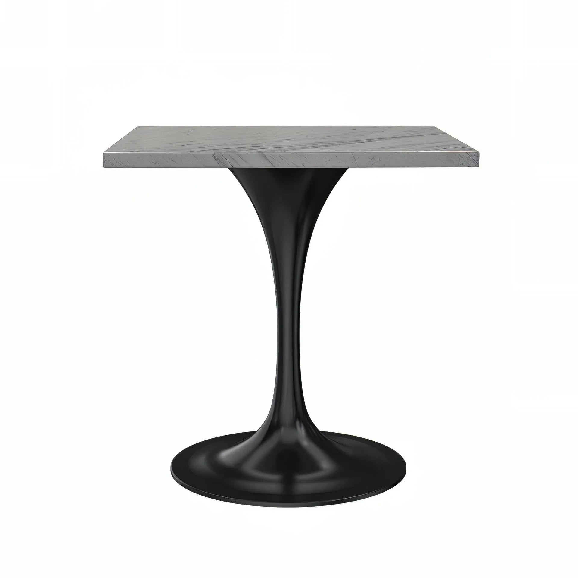 Verve Square Dining Table with a Laminated White Marbleized Tabletop and Black Stainless Steel Base - Elax Furniture