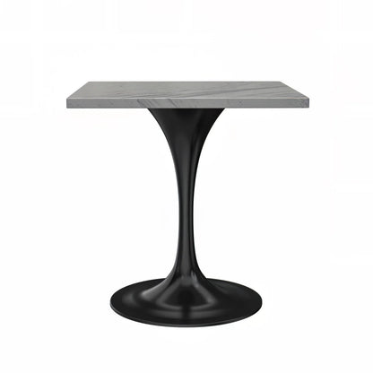 Verve Square Dining Table with a Laminated White Marbleized Tabletop and Black Stainless Steel Base - Elax Furniture