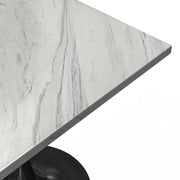 Verve Square Dining Table with a Laminated White Marbleized Tabletop and Black Stainless Steel Base - Elax Furniture