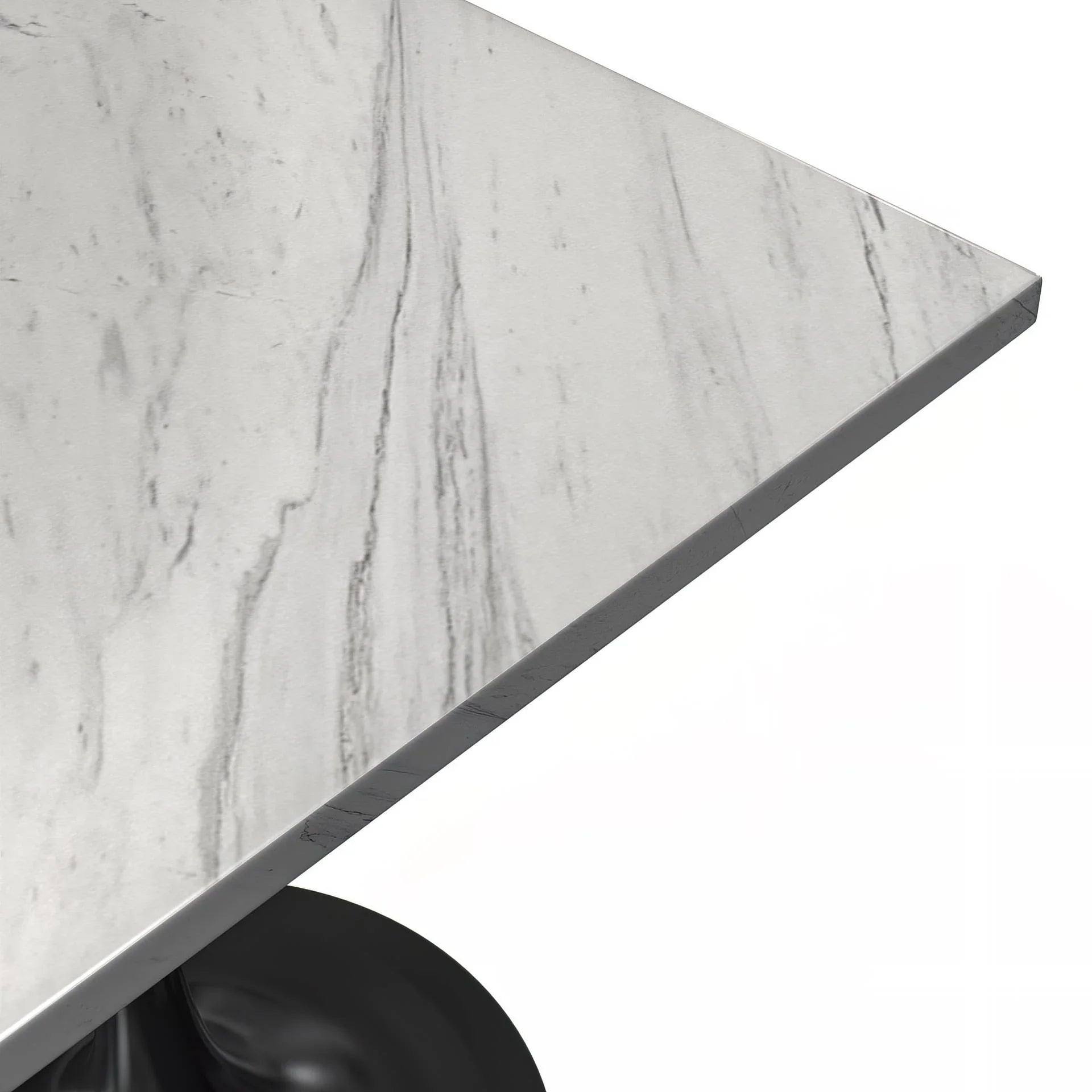 Verve Square Dining Table with a Laminated White Marbleized Tabletop and Black Stainless Steel Base - Elax Furniture