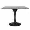 Verve Square Dining Table with a Laminated White Marbleized Tabletop and Black Stainless Steel Base
