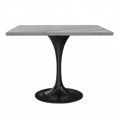 Verve Square Dining Table with a Laminated White Marbleized Tabletop and Black Stainless Steel Base - Elax Furniture