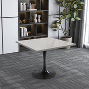 Verve Collection 24"Square Dining Table, Black/White/Brushed Gold Base with MDF Top 36 Inch Black Marbled White Resin Dining Table Leisuremod