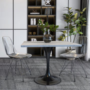 Verve Collection 24"Square Dining Table, Black/White/Brushed Gold Base with MDF Top 36 Inch Black Marbled White Resin Dining Table Leisuremod