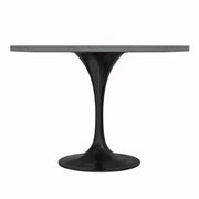 Verve Collection 24"Square Dining Table, Black/White/Brushed Gold Base with MDF Top 36 Inch Black Marbled White Resin Dining Table Leisuremod