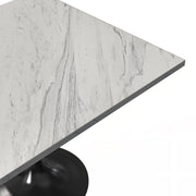 Verve Collection 24"Square Dining Table, Black/White/Brushed Gold Base with MDF Top 36 Inch Black Marbled White Resin Dining Table Leisuremod