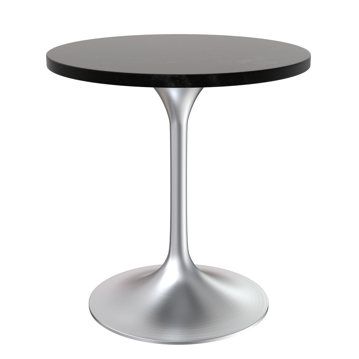 Verve Round Dining Table with MDF/Sintered Stone/Resin Tabletop in Silver Stainless Steel Pedestal Base MDF 27 Inch Black MDF Dining Table Leisuremod