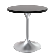 Verve Round Dining Table with MDF/Sintered Stone/Resin Tabletop in Silver Stainless Steel Pedestal Base MDF 27 Inch Black MDF Dining Table Leisuremod