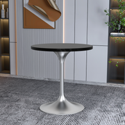 Verve Round Dining Table with MDF/Sintered Stone/Resin Tabletop in Silver Stainless Steel Pedestal Base MDF 27 Inch Black MDF Dining Table Leisuremod