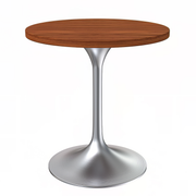 Verve Round Dining Table with MDF/Sintered Stone/Resin Tabletop in Silver Stainless Steel Pedestal Base MDF 27 Inch Cognac Brown Dining Table Leisuremod