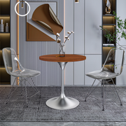 Verve Round Dining Table with MDF/Sintered Stone/Resin Tabletop in Silver Stainless Steel Pedestal Base MDF 27 Inch Cognac Brown Dining Table Leisuremod