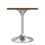 Verve Round Dining Table with MDF/Sintered Stone/Resin Tabletop in Silver Stainless Steel Pedestal Base MDF 27 Inch Cognac Brown Dining Table Leisuremod