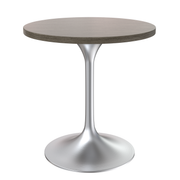Verve Round Dining Table with MDF/Sintered Stone/Resin Tabletop in Silver Stainless Steel Pedestal Base MDF 27 Inch Dark Maple Dining Table Leisuremod
