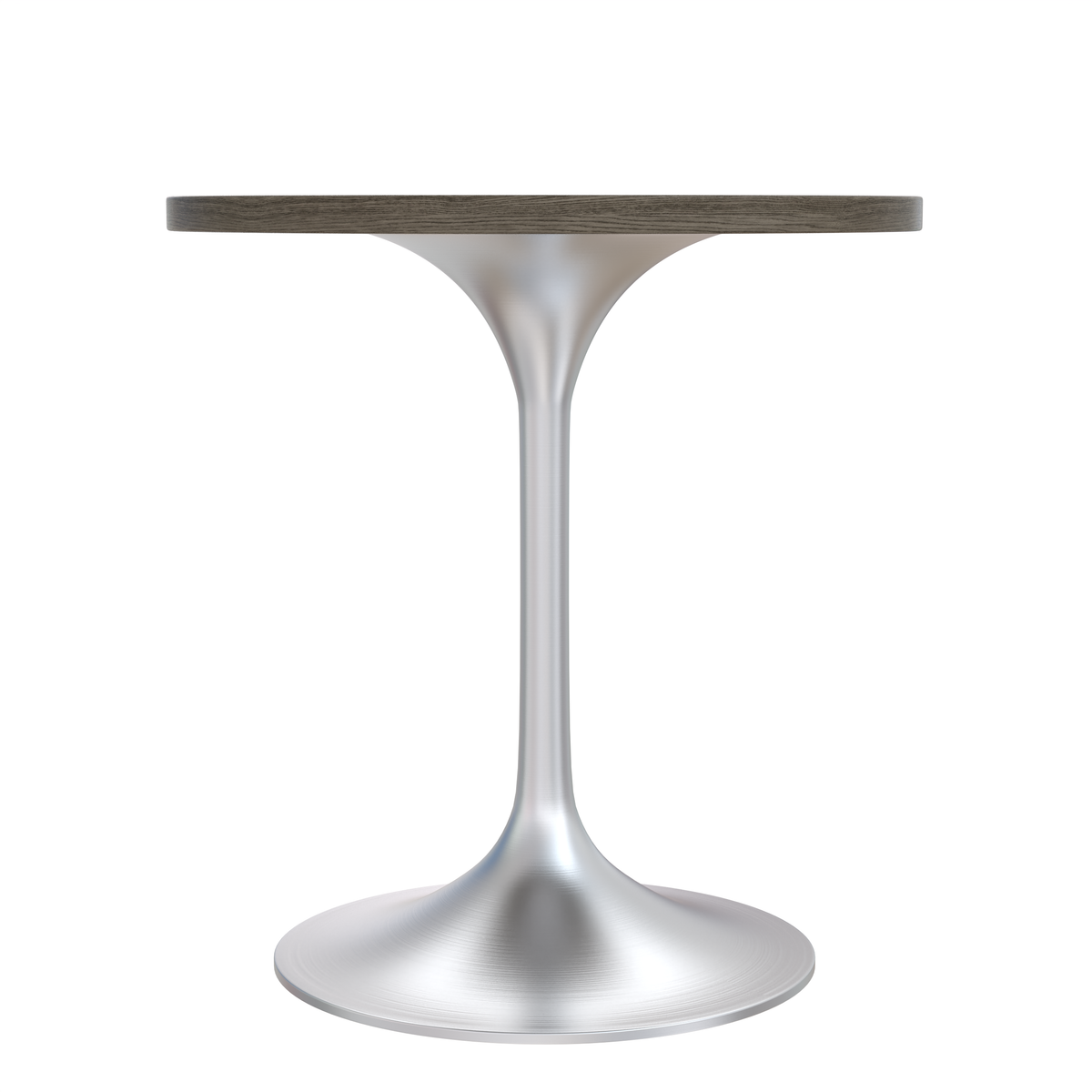 Verve Round Dining Table with MDF/Sintered Stone/Resin Tabletop in Silver Stainless Steel Pedestal Base MDF 27 Inch Dark Maple Dining Table Leisuremod