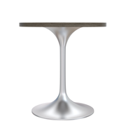 Verve Round Dining Table with MDF/Sintered Stone/Resin Tabletop in Silver Stainless Steel Pedestal Base MDF 27 Inch Dark Maple Dining Table Leisuremod