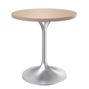 Verve Round Dining Table with MDF/Sintered Stone/Resin Tabletop in Silver Stainless Steel Pedestal Base MDF 27 Inch Natural Wood Dining Table Leisuremod