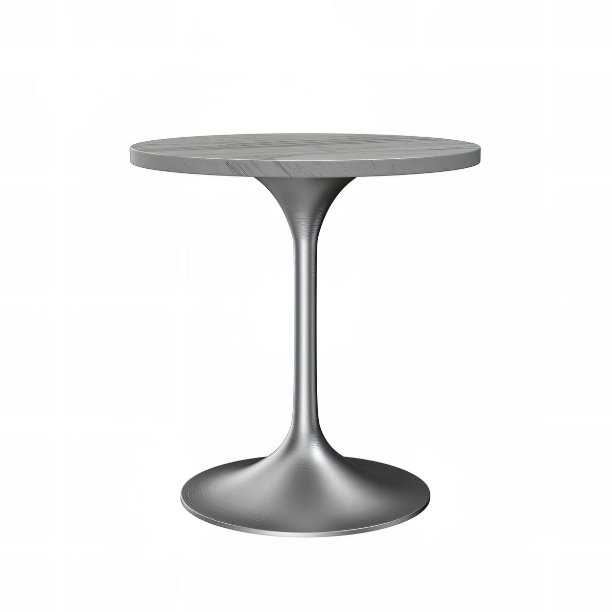 Verve Round Dining Table with MDF/Sintered Stone/Resin Tabletop in Silver Stainless Steel Pedestal Base Resin 27 Inch White Resin Dining Table Leisuremod