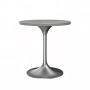 Verve Round Dining Table with MDF/Sintered Stone/Resin Tabletop in Silver Stainless Steel Pedestal Base Resin 27 Inch White Resin Dining Table Leisuremod