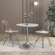 Verve Round Dining Table with MDF/Sintered Stone/Resin Tabletop in Silver Stainless Steel Pedestal Base Resin 27 Inch White Resin Dining Table Leisuremod