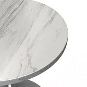 Verve Round Dining Table with MDF/Sintered Stone/Resin Tabletop in Silver Stainless Steel Pedestal Base Resin 27 Inch White Resin Dining Table Leisuremod