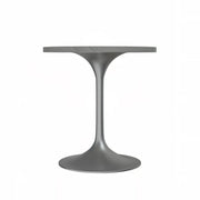 Verve Round Dining Table with MDF/Sintered Stone/Resin Tabletop in Silver Stainless Steel Pedestal Base Resin 27 Inch White Resin Dining Table Leisuremod