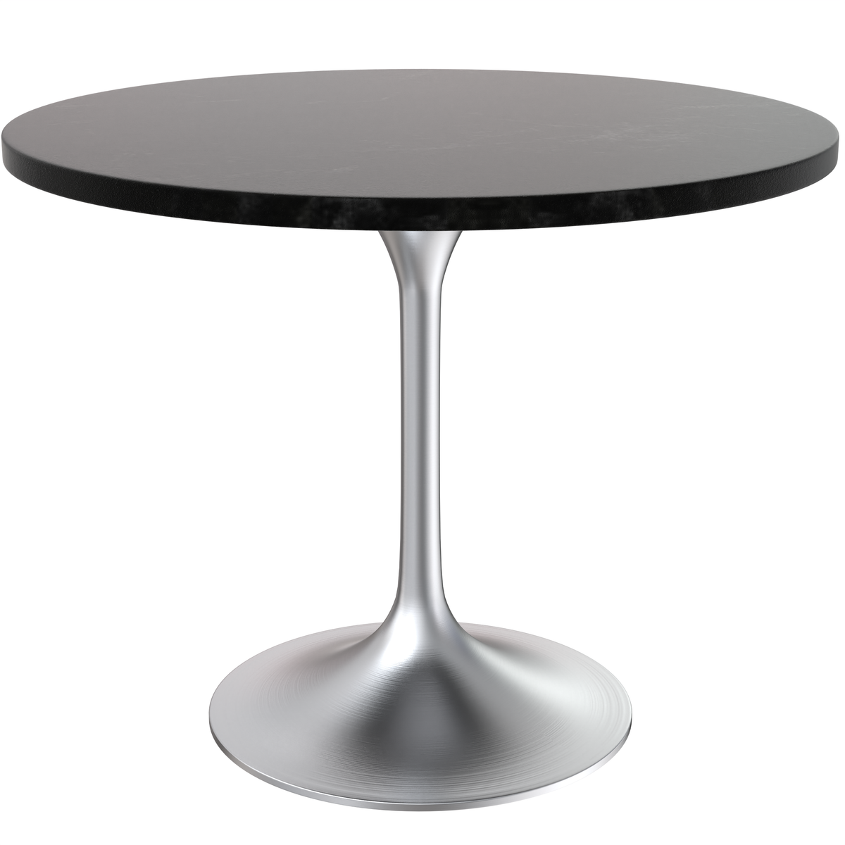 Verve Round Dining Table with MDF/Sintered Stone/Resin Tabletop in Silver Stainless Steel Pedestal Base MDF 36 Inch Black MDF Dining Table Leisuremod