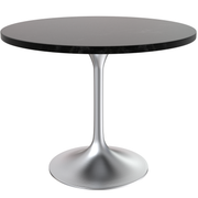 Verve Round Dining Table with MDF/Sintered Stone/Resin Tabletop in Silver Stainless Steel Pedestal Base MDF 36 Inch Black MDF Dining Table Leisuremod