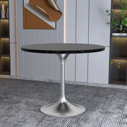 Verve Round Dining Table with MDF/Sintered Stone/Resin Tabletop in Silver Stainless Steel Pedestal Base MDF 36 Inch Black MDF Dining Table Leisuremod