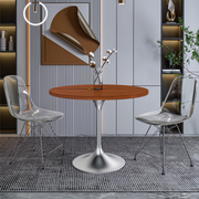 Verve Round Dining Table with MDF/Sintered Stone/Resin Tabletop in Silver Stainless Steel Pedestal Base MDF 36 Inch Cognac Brown Dining Table Leisuremod