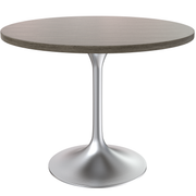 Verve Round Dining Table with MDF/Sintered Stone/Resin Tabletop in Silver Stainless Steel Pedestal Base MDF 36 Inch Dark Maple Dining Table Leisuremod