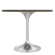 Verve Round Dining Table with MDF/Sintered Stone/Resin Tabletop in Silver Stainless Steel Pedestal Base MDF 36 Inch Dark Maple Dining Table Leisuremod