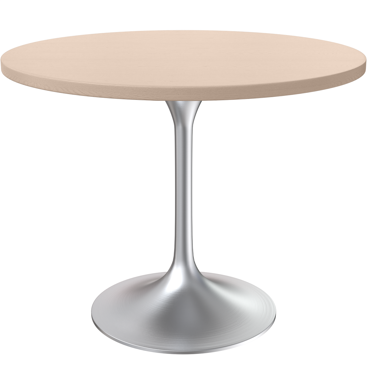 Verve Round Dining Table with MDF/Sintered Stone/Resin Tabletop in Silver Stainless Steel Pedestal Base MDF 36 Inch Natural Wood Dining Table Leisuremod