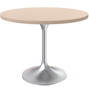 Verve Round Dining Table with MDF/Sintered Stone/Resin Tabletop in Silver Stainless Steel Pedestal Base MDF 36 Inch Natural Wood Dining Table Leisuremod