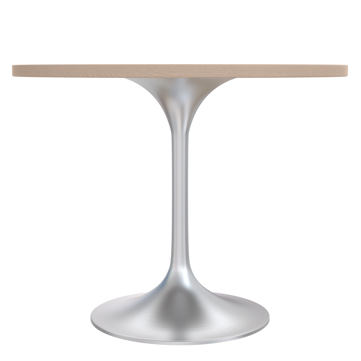Verve Round Dining Table with MDF/Sintered Stone/Resin Tabletop in Silver Stainless Steel Pedestal Base MDF 36 Inch Natural Wood Dining Table Leisuremod