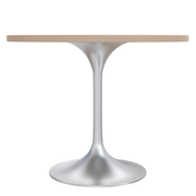 Verve Round Dining Table with MDF/Sintered Stone/Resin Tabletop in Silver Stainless Steel Pedestal Base MDF 36 Inch Natural Wood Dining Table Leisuremod