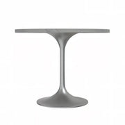 Verve Round Dining Table with MDF/Sintered Stone/Resin Tabletop in Silver Stainless Steel Pedestal Base Resin 36 Inch White Resin Dining Table Leisuremod